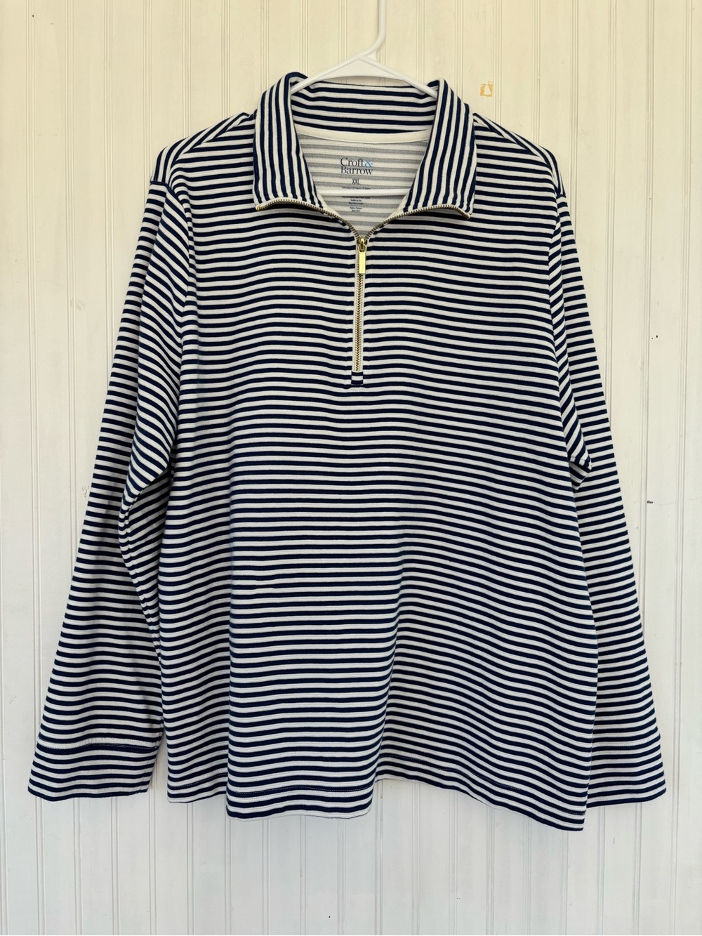 Croft & Barrow Women's Blue White Striped Long Sleeve Quarterzip Preppy Size XXL
